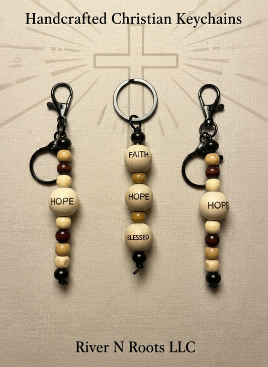 Wooden Beaded Christian Keychain