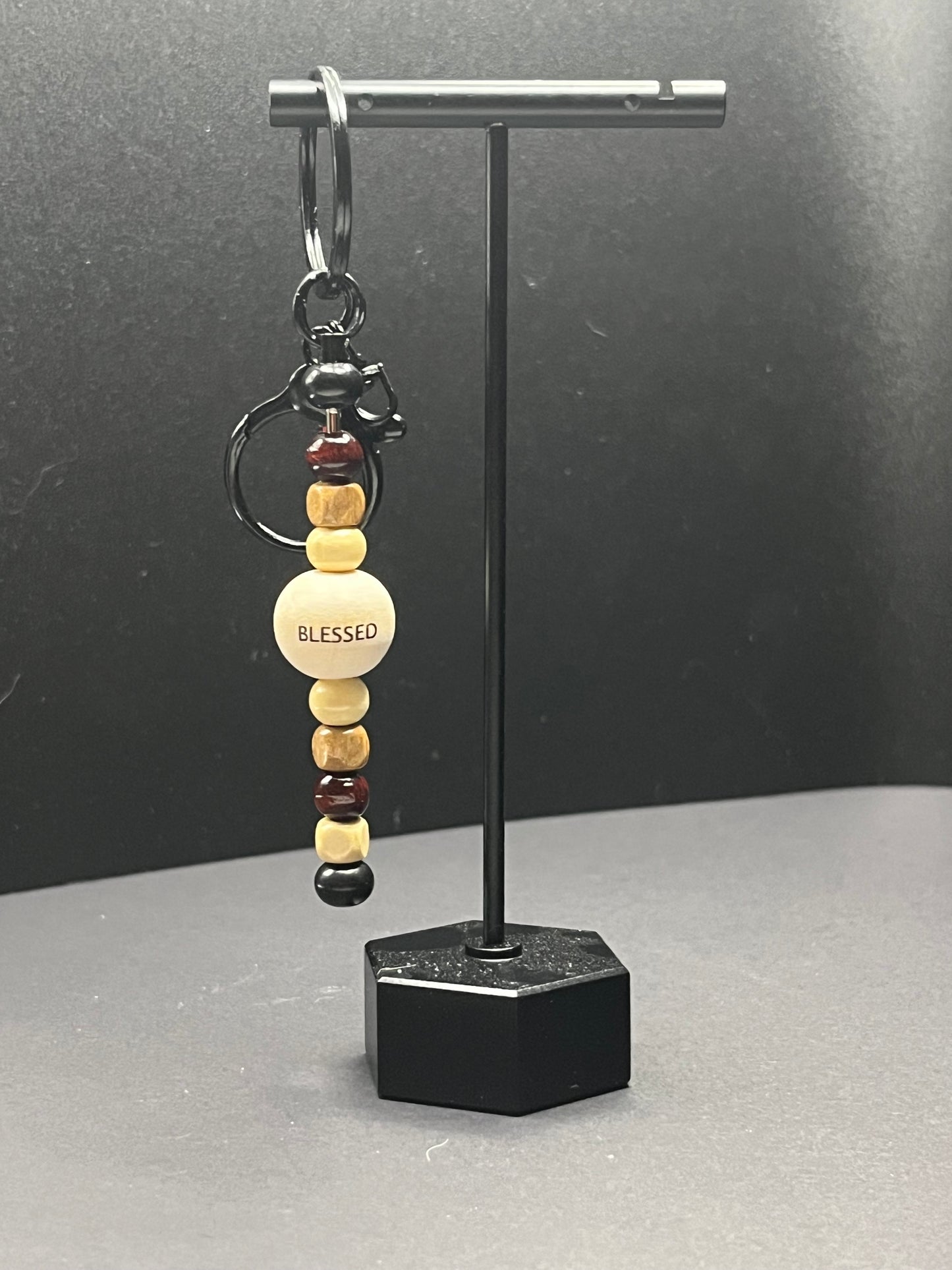 Wooden Beaded Christian Keychain