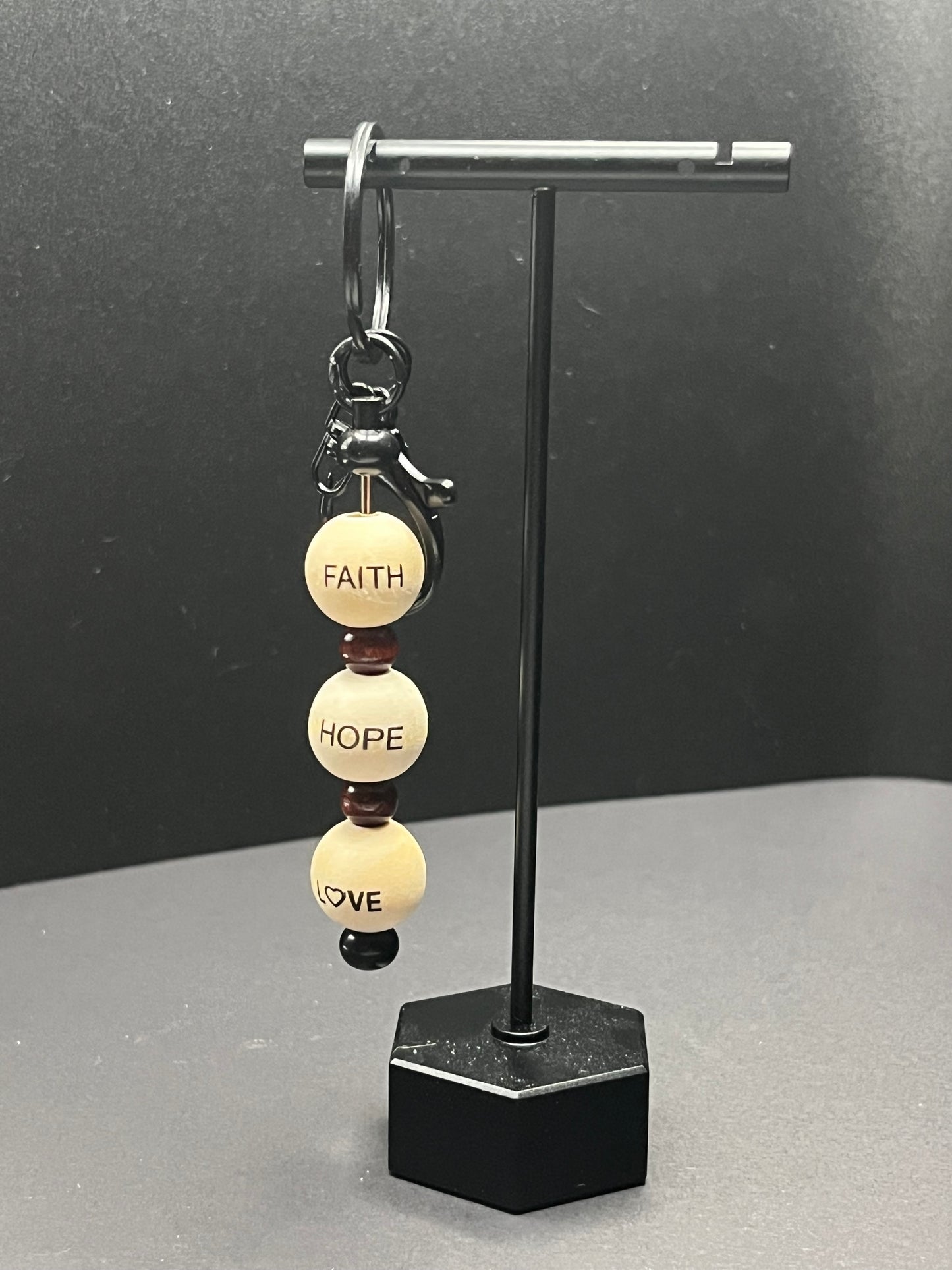 Wooden Beaded Christian Keychain