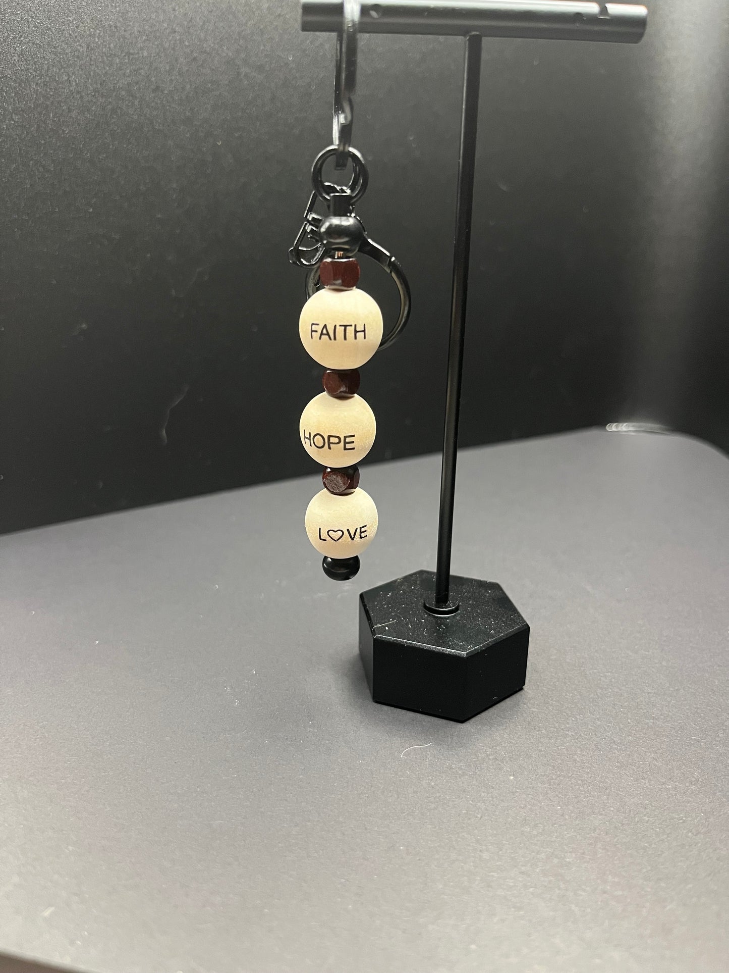 Wooden Beaded Christian Keychain