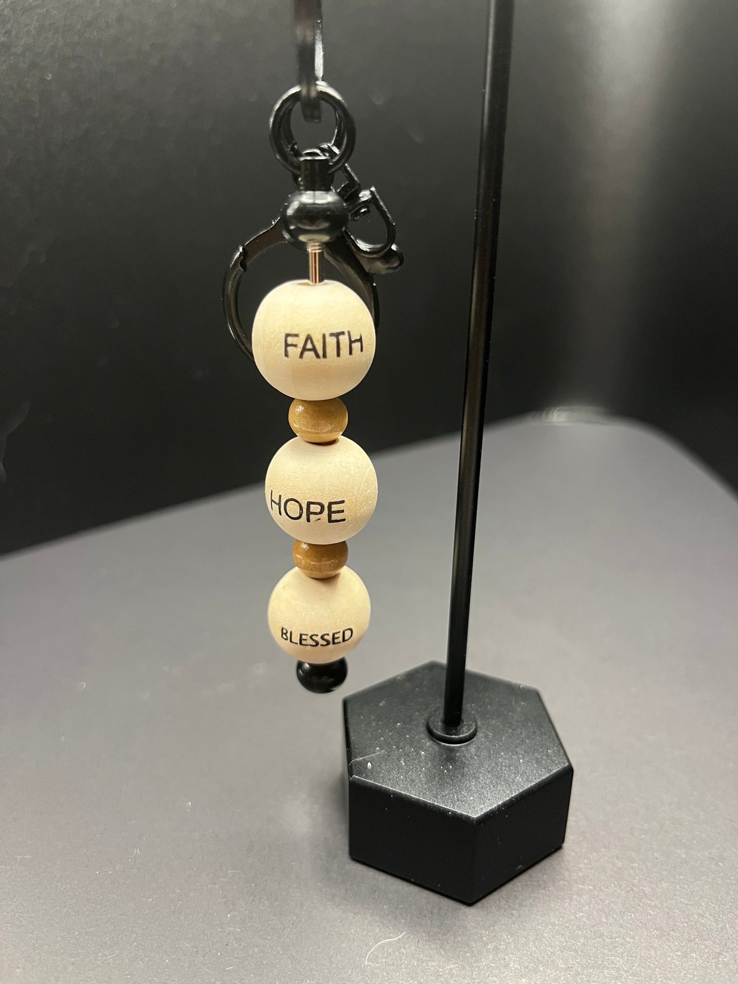 Wooden Beaded Christian Keychain