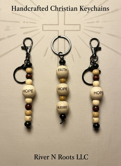 Wooden Beaded Christian Keychain