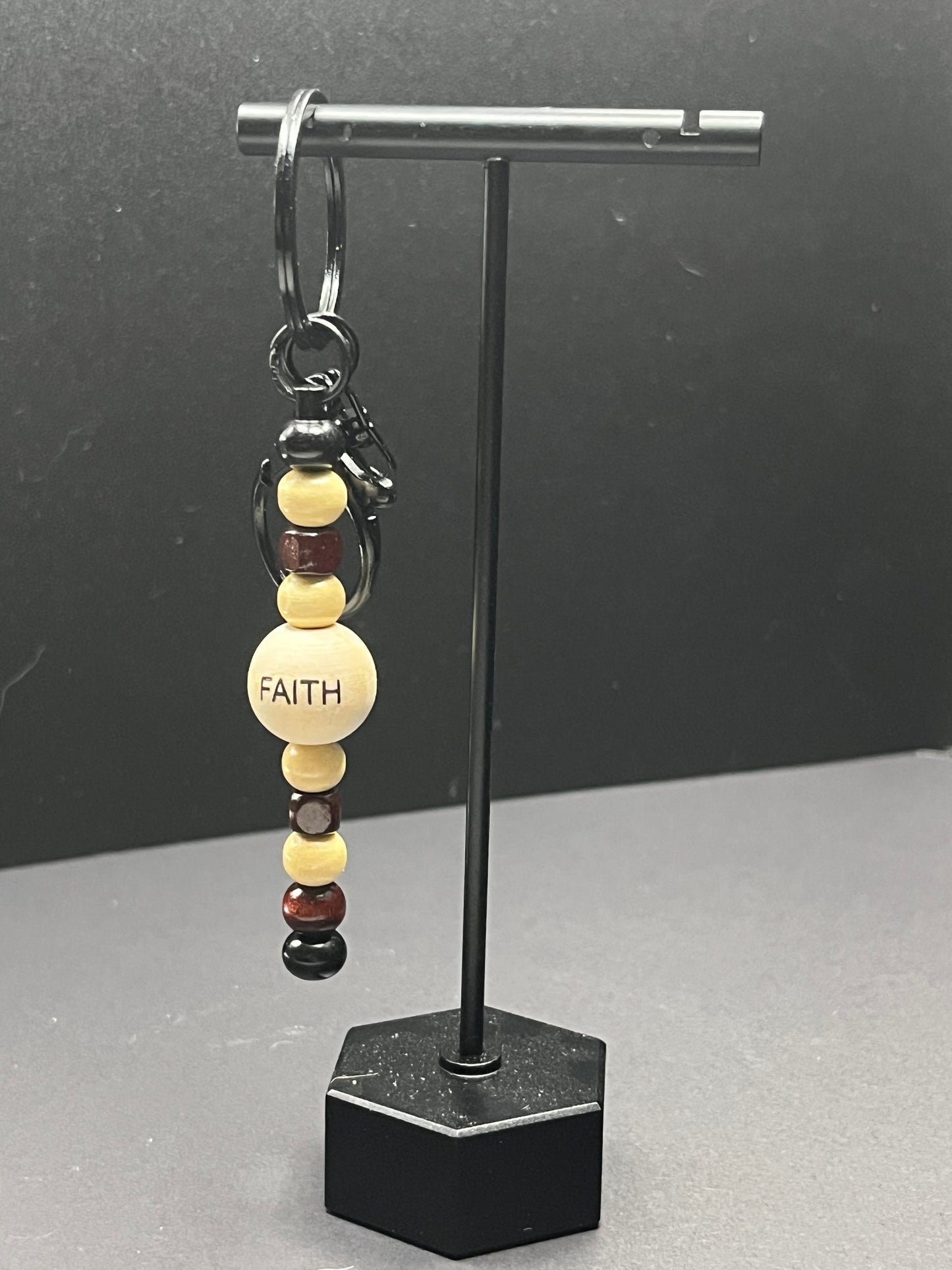 Wooden Beaded Christian Keychain