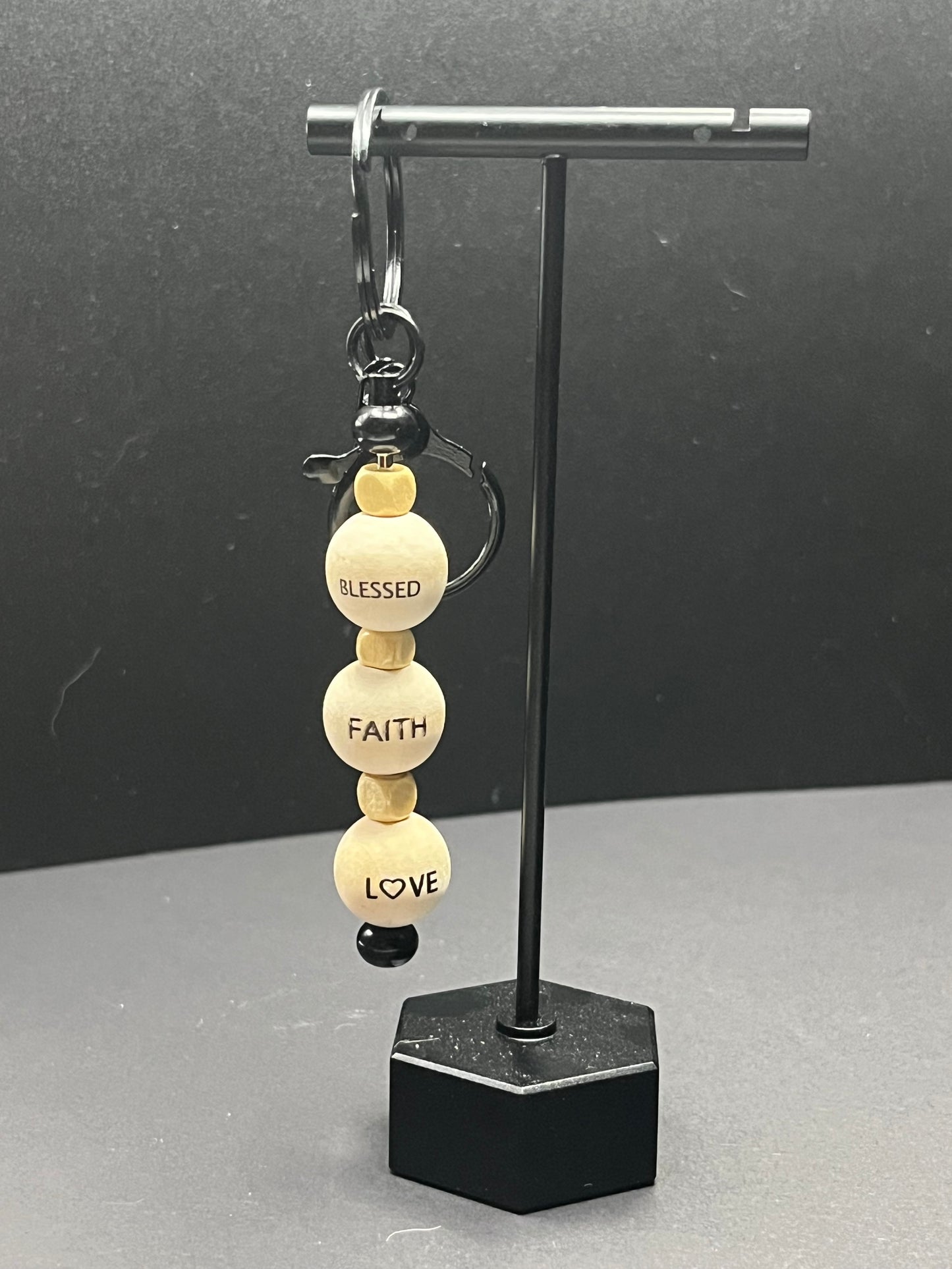 Wooden Beaded Christian Keychain