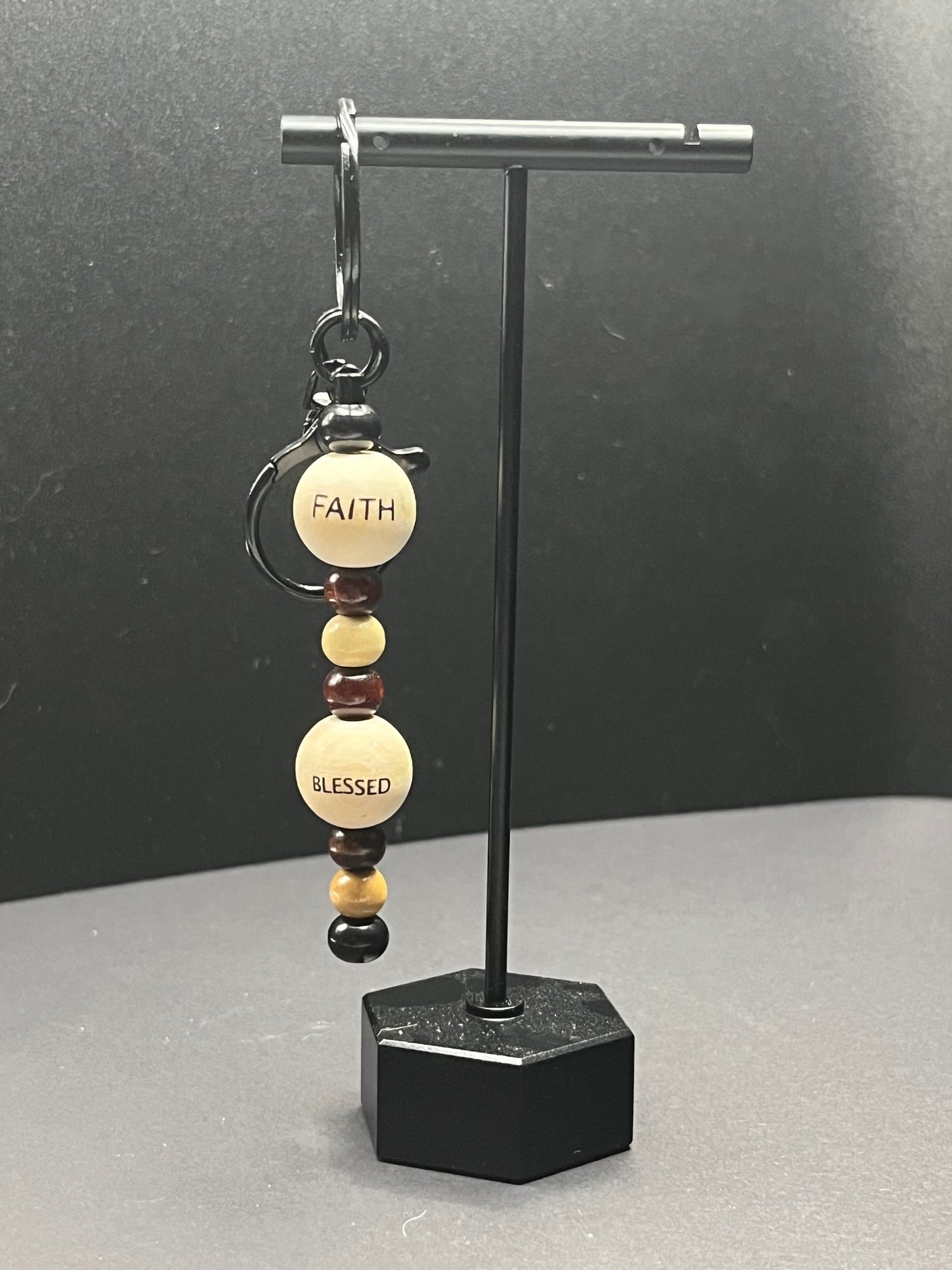 Wooden Beaded Christian Keychain