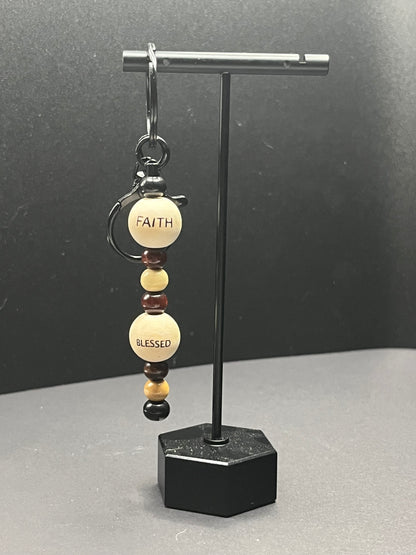 Wooden Beaded Christian Keychain
